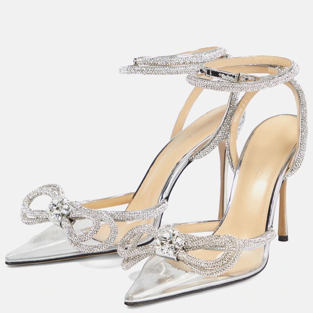 Authentic Mach & Mach double bow silver high heels